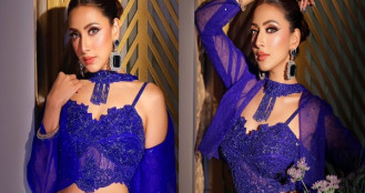 নীল লেহেঙ্গায় মিম